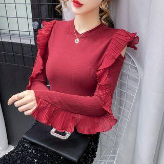 Long-sleeve Cutout Frill Trim Top