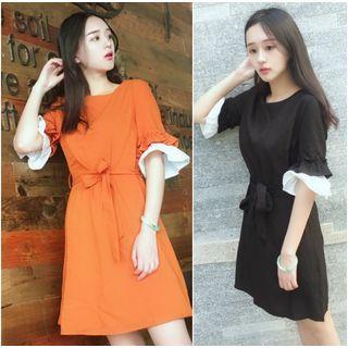Panel Bell Elbow-sleeve A-line Dress