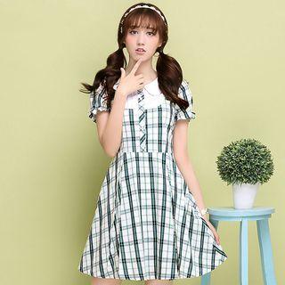Plaid Short-sleeve A-line Dress