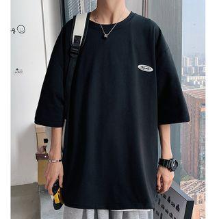 Short-sleeve Slit Button-side Logo T-shirt