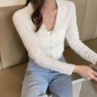 Long-sleeve Textured Cropped Blouse
