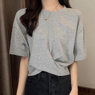 Plain Asymmetrical Short-sleeve Cropped Top
