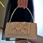 Faux Pearl Shirred Satin Handbag Champagne - One Size