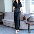 Short-sleeve Double Breasted Shirt / Wide-leg Pants / Shorts / Set