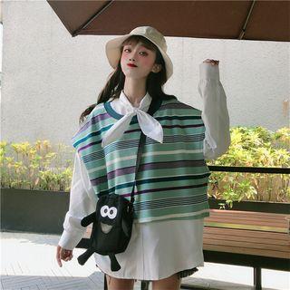 Set : Striped Vest + Bow Tie White Shirt
