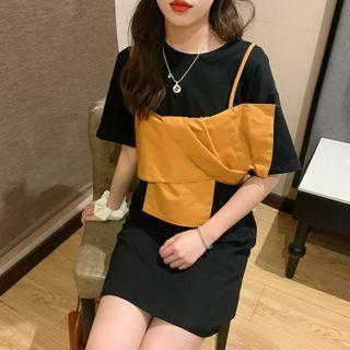 Set: Short-sleeve Mini T-shirt Dress + Cropped Camisole