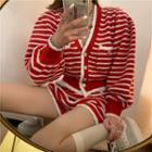Striped Cardigan / Striped Knit Shorts