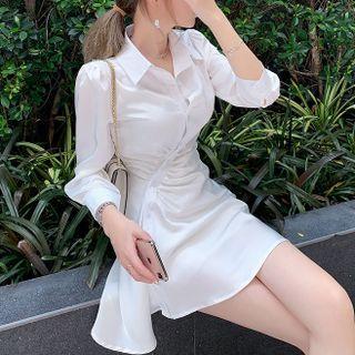 Long-sleeve Asymmetrical Plain Shirtdress