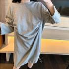 Ruched Long-sleeve Mini T-shirt Dress
