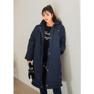 Tall Size Hooded Button-detail Padded Coat