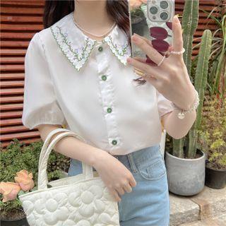 Short-sleeve Embroidered Peter Pan Collar Shirt