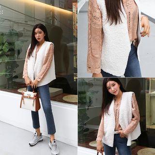 Hidden-button Boucl -knit Vest