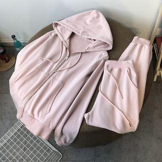 Set: Plain Zip-up Hoodie + Sweatpants
