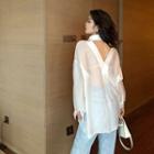 Plain Long-sleeve Loose-fit Light Blouse