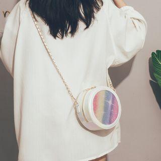 Sequined Faux Leather Round Crossbody Bag