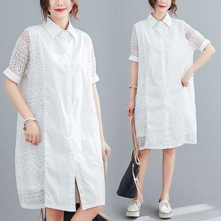 Eyelet Lace Short-sleeve Shirtdress