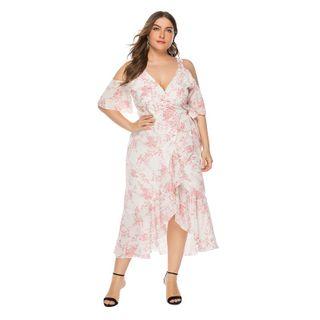 Open Shoulder Printed A-line Dress