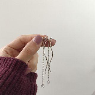 Drop Rhinestone Earring E039 - 1 Pair - Silver - One Size