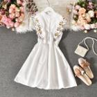 Cap-sleeve Floral Embroidery A-line Dress