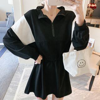 Paneled Half-zip A-line Pinafore Dress