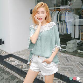 Short Sleeve Lace Panel Top