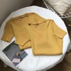 Cutout Short-sleeve Knit Top Yellow - One Size