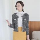 Bead-trim Open Tweed Jacket