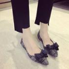 Tweed Bow Accent Pointed Flats