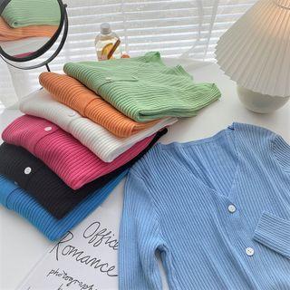 Long-sleeve V-neck Plain Light Knit Cardigan