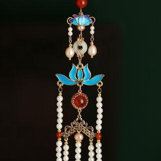 Retro Faux Pearl Tassel For Hair Stick 1 Pc - Tassel - Lotus - Blue - One Size
