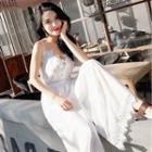 Spaghetti Strap Lace Trim Wide Leg Jumpsuit