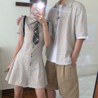 Short-sleeve Plaid Shirt / Short-sleeve Plaid Shirt Dress