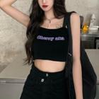 Sleeveless Lettering Crop Top Black - One Size