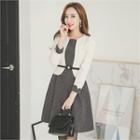 Color-block A-line Dress With Belt