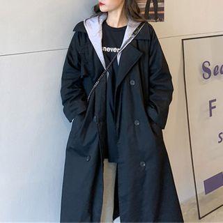 Oversize Button-up Hooded Jacket Black - One Size