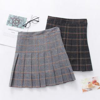High-waist Plaid Pleated Mini A-line Skirt