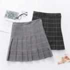 High-waist Plaid Pleated Mini A-line Skirt