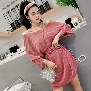 Striped Off-shoulder T-shirt Dress