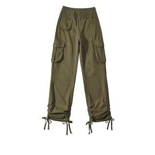 High Waist Drawstring Straight Leg Cargo Pants