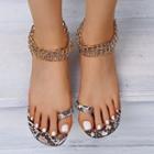 Chain Ankle Strap Toe-loop Flat Sandals