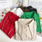 Rhinestone-trim Pointy-collar Loose Shirt In 6 Colors