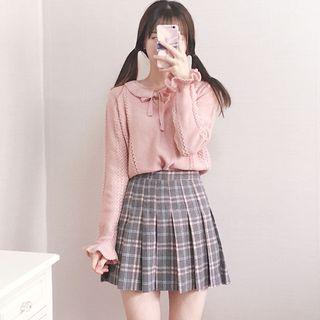 Frill Trim Tie-neck Sweater