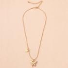 Butterfly Pendant Alloy Necklace Butterfly - Gold - One Size