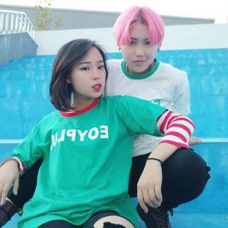 Striped Mock Two-piece Long-sleeve T-shirt