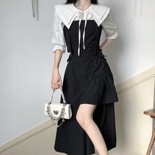 Peter Pan Collar Shirt + Overall A-line Dress