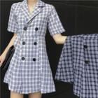 Short-sleeve Double-breasted Check Dress