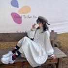 Long-sleeve Pleated Shirt Dress White - One Size