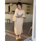 Elbow-sleeve Midi Knit Dress Almond - One Size
