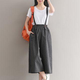 Striped Cropped Wide-leg Suspender Pants