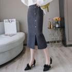 High-waist Slim Fit Split Hem Knit Skirt